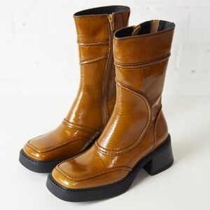 E8 By Miista x Free People Malene Mid-Calf 6 Beige Brown Patent Leather Moto